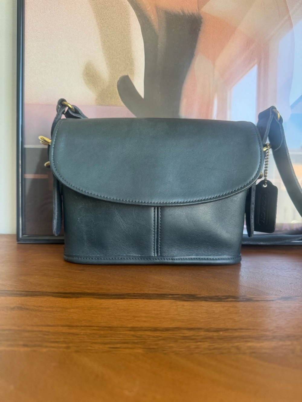 Coach 9801 Navy Leather Crossbody Bag 1998 Made in USA